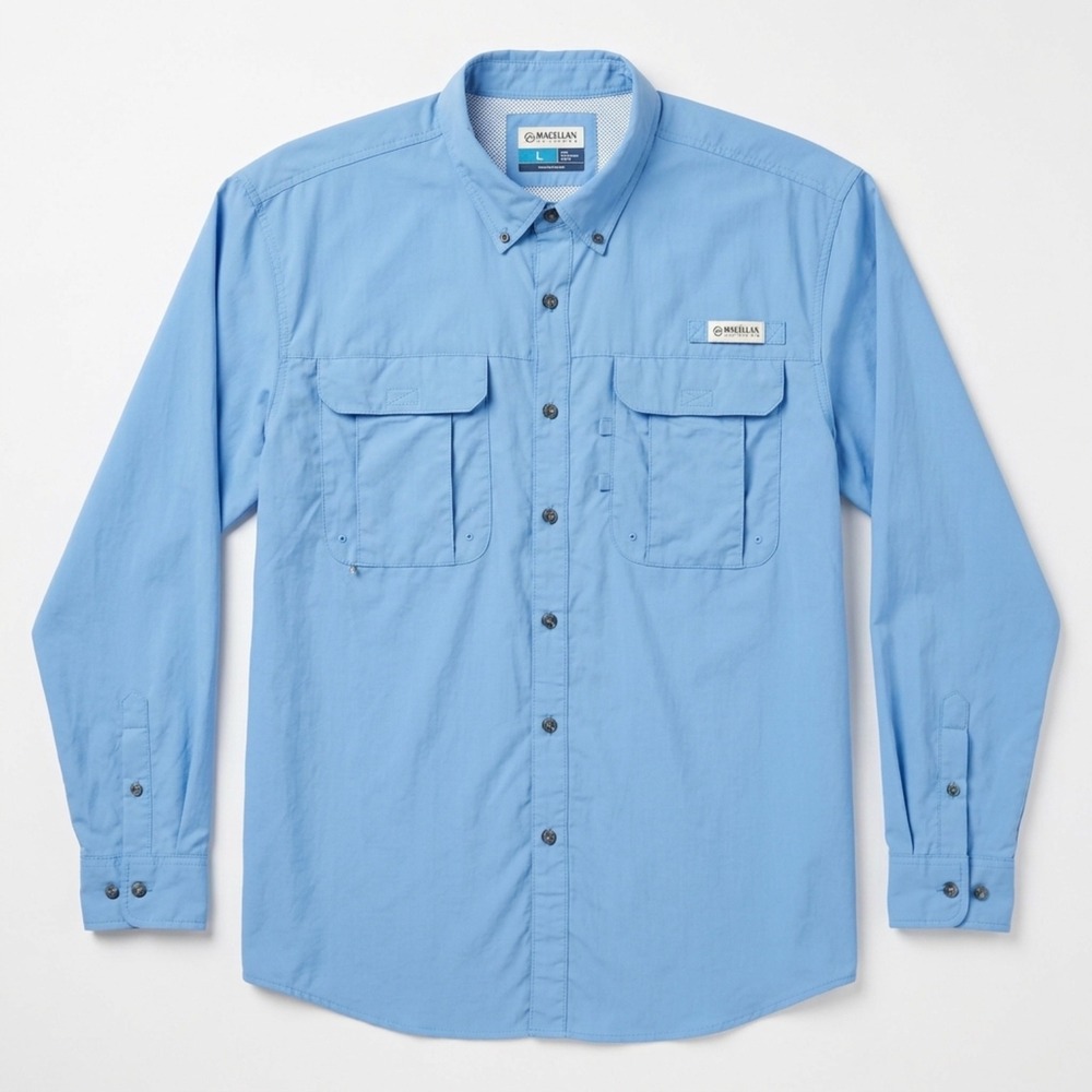 Magellan Outdoors Fishing Shirt Men Large Blue Ventilated Laguna Madre Button Up